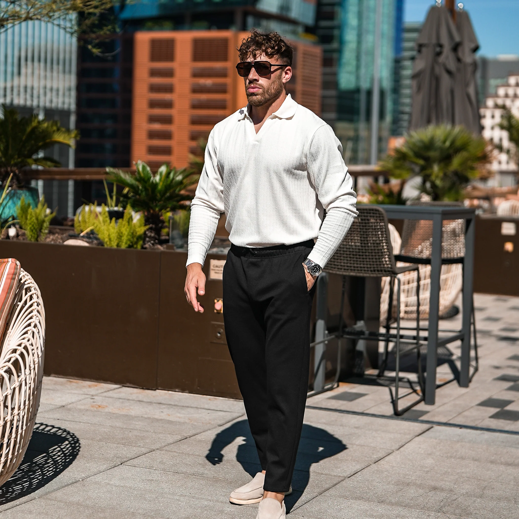 Monaco Longsleeve Polo - Cream - Image 8